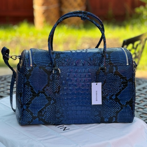Rare!Brahmin Talulla Blue viper Ombre Melbourne Genuine Leather Travel bag large - Picture 5 of 11